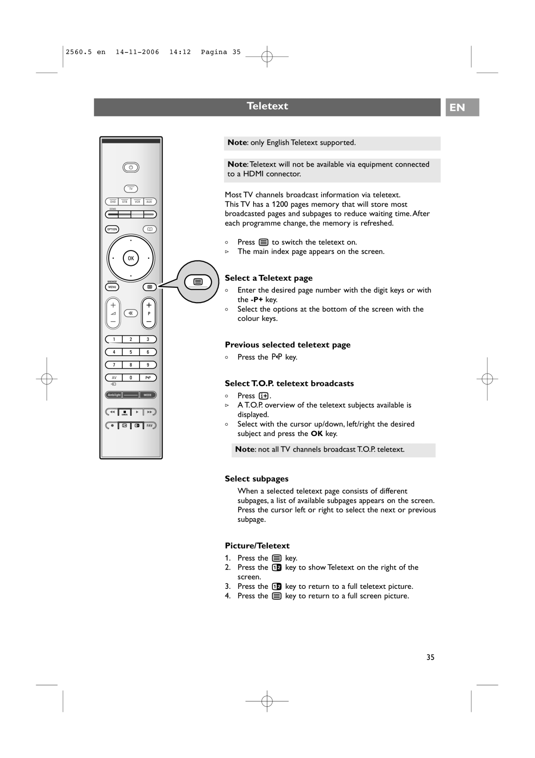 Philips 32-37-42PF9531/93, 42PF9541/93 user manual Teletext 