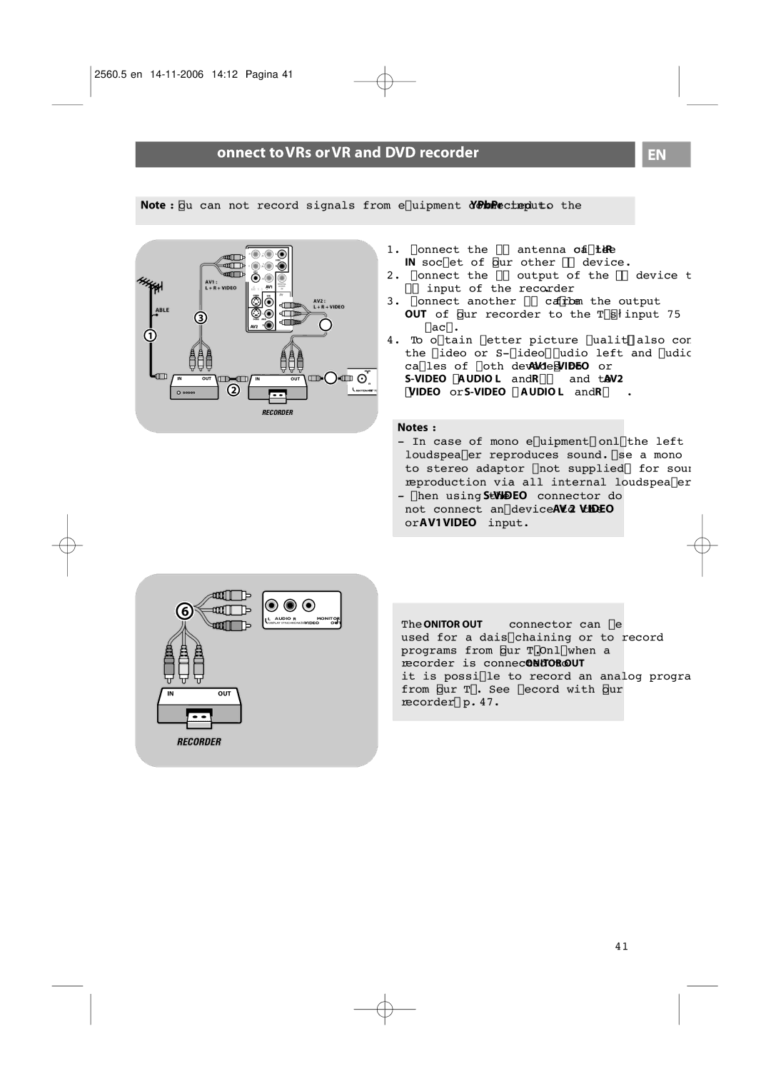 Philips 32-37-42PF9531/93, 42PF9541/93 user manual Connect two VCRs or VCR and DVD recorder 