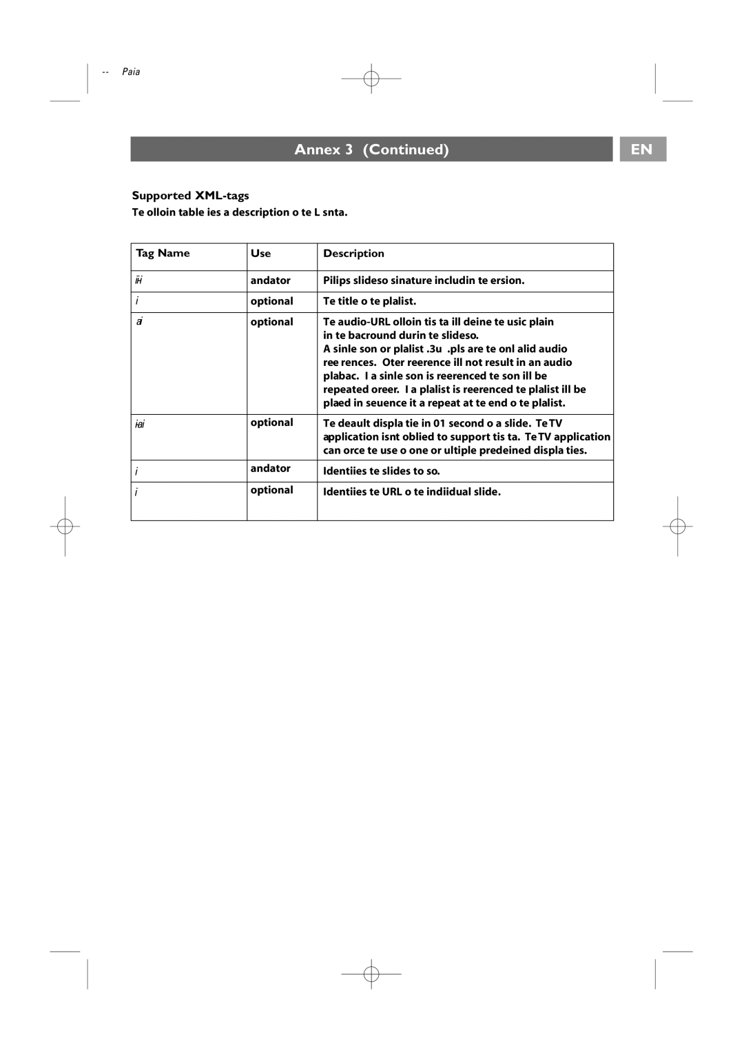 Philips 32-37-42PF9531/93, 42PF9541/93 user manual Supported XML-tags, Tag Name Use Description 