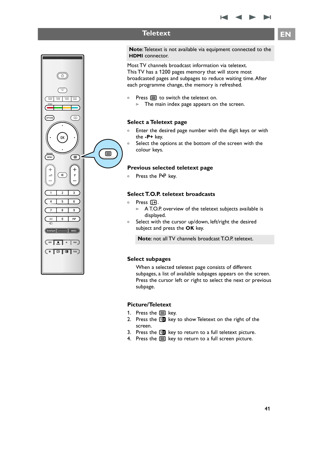 Philips 37PF9631D/10, 42PF9641D/10, 42PF9631D/10 user manual Teletext 