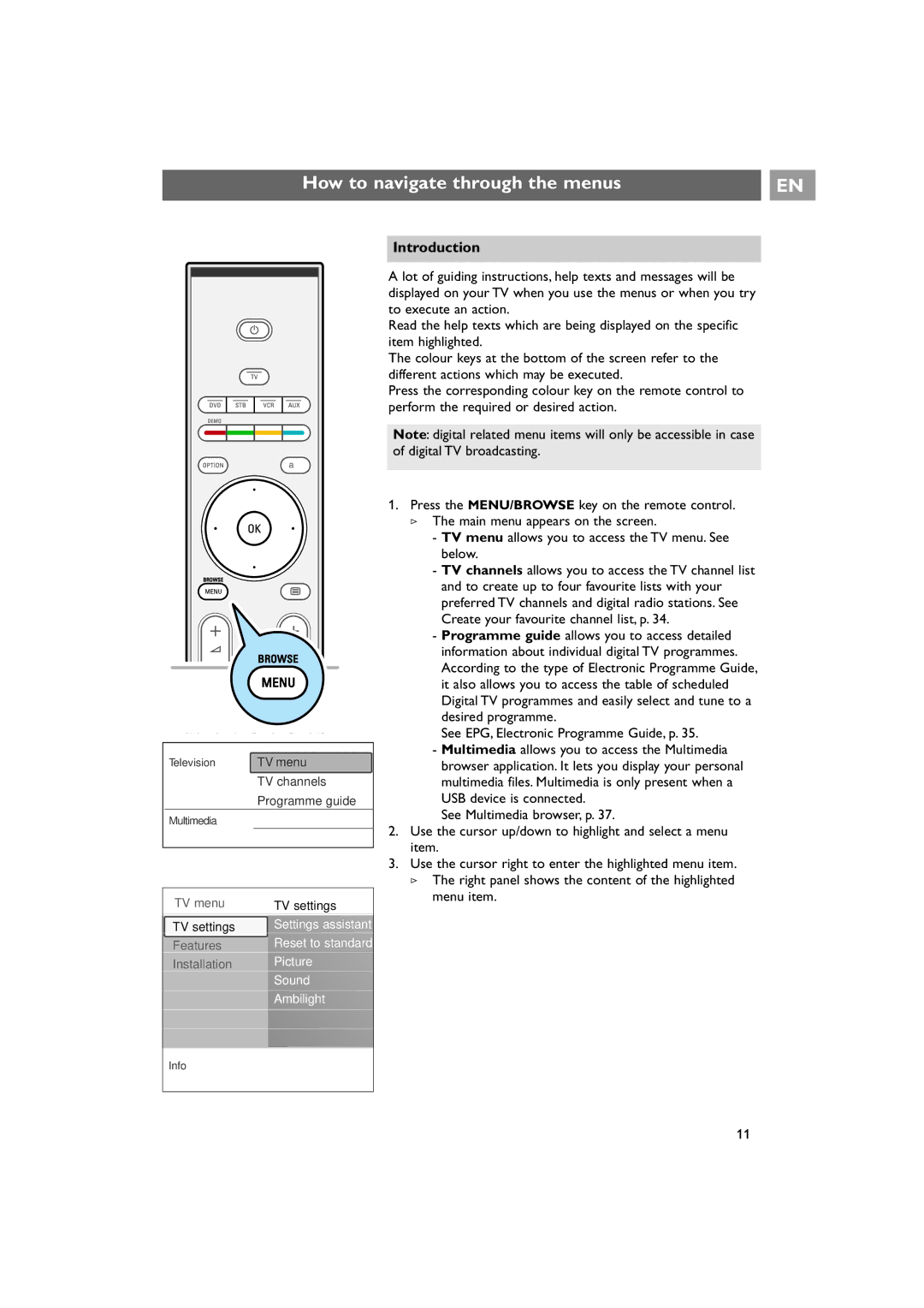 Philips 42PF9641D/10 instruction manual How to navigate through the menus, Introduction 