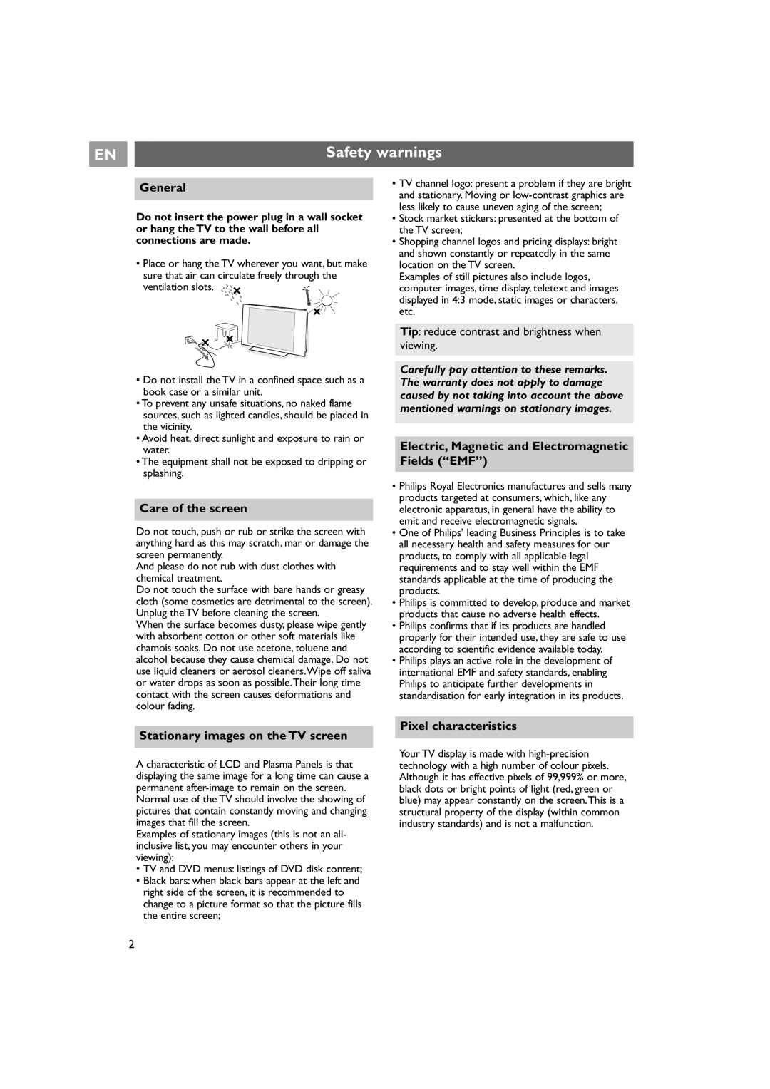 Philips 42PF9641D/10 instruction manual Safety warnings 