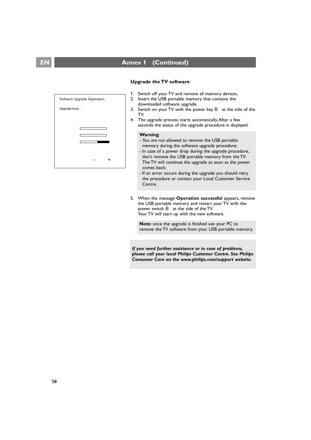 Philips 42PF9641D/10 instruction manual Annex, Upgrade the TV software 