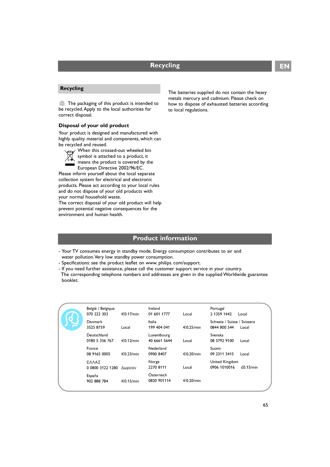 Philips 42PF9641D/10 instruction manual Recycling, Product information, Disposal of your old product 