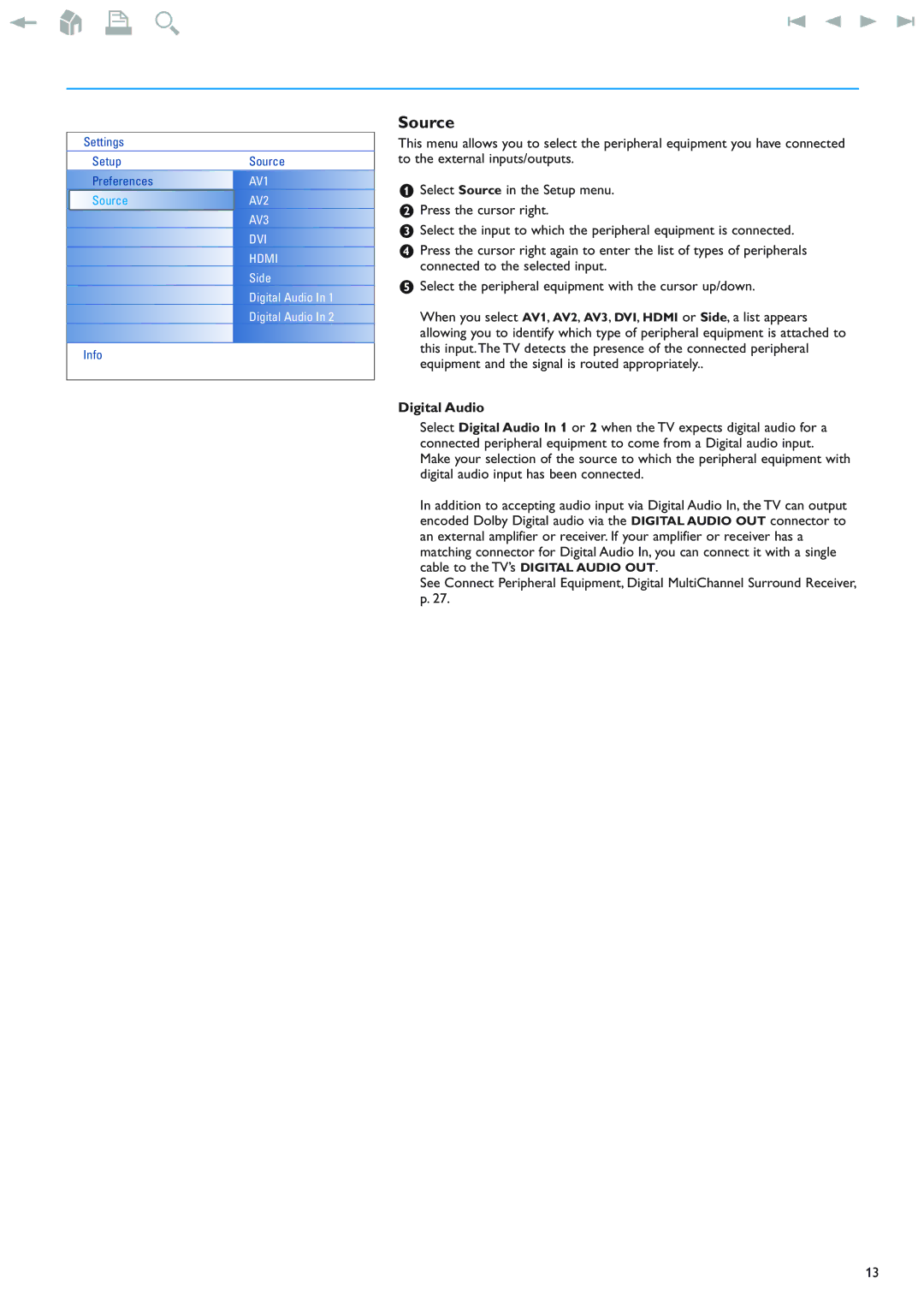 Philips 42PF9830/69-79 instruction manual Source, Digital Audio 