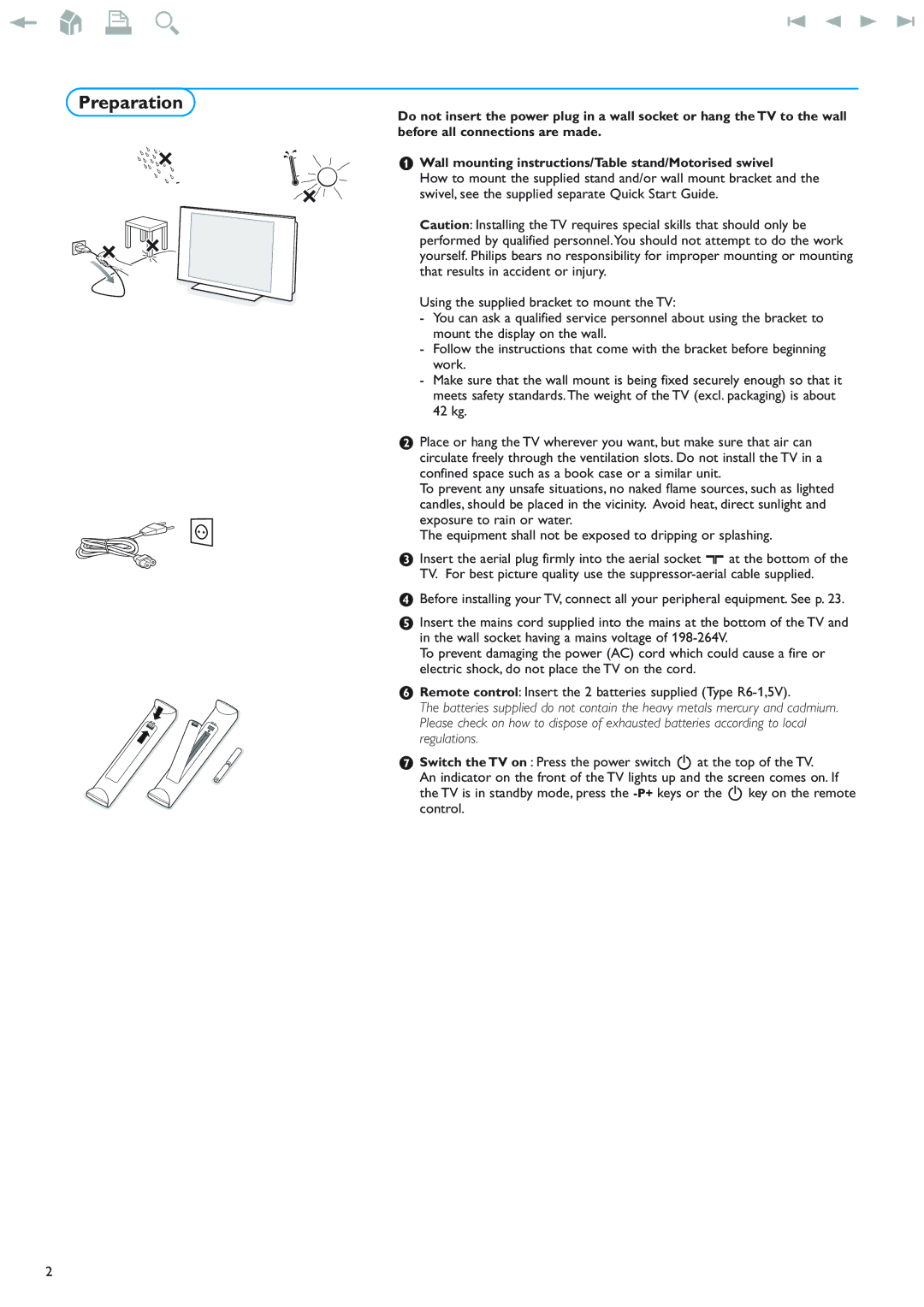 Philips 42PF9830/69-79 instruction manual Preparation 