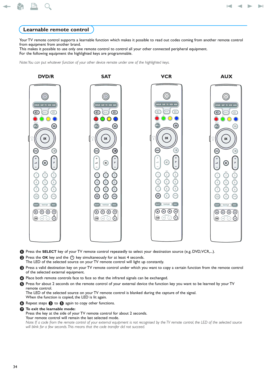 Philips 42PF9830/69-79 instruction manual Learnable remote control, Dvd/R 