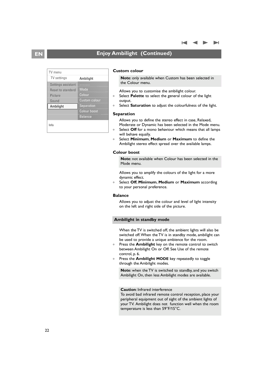 Philips 42PF9831/69 instruction manual Custom colour, Separation, Colour boost, Ambilight in standby mode 