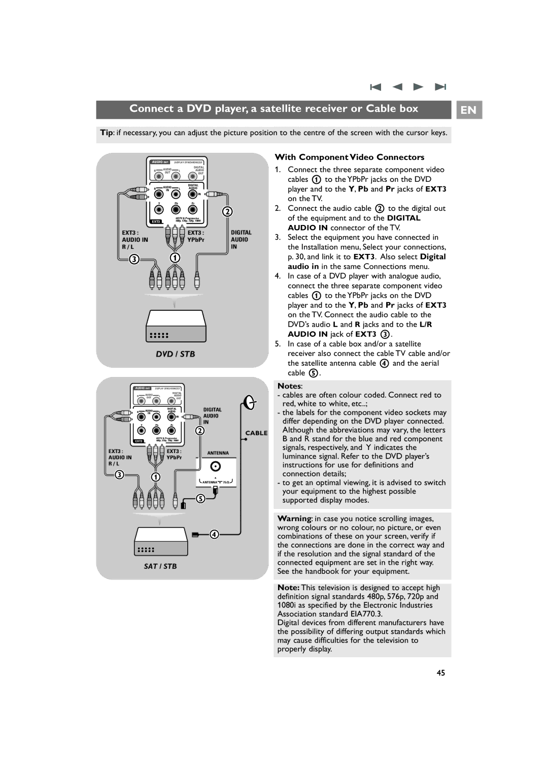 Philips 42PF9831/69 instruction manual Connect a DVD player, a satellite receiver or Cable box 