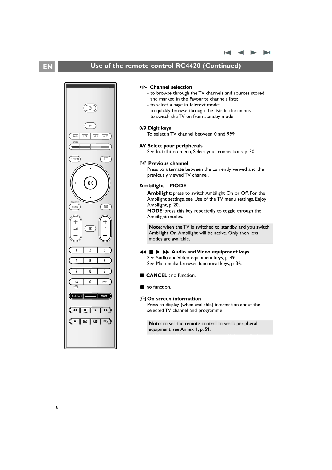 Philips 42PF9831/69 instruction manual AmbilightMODE 