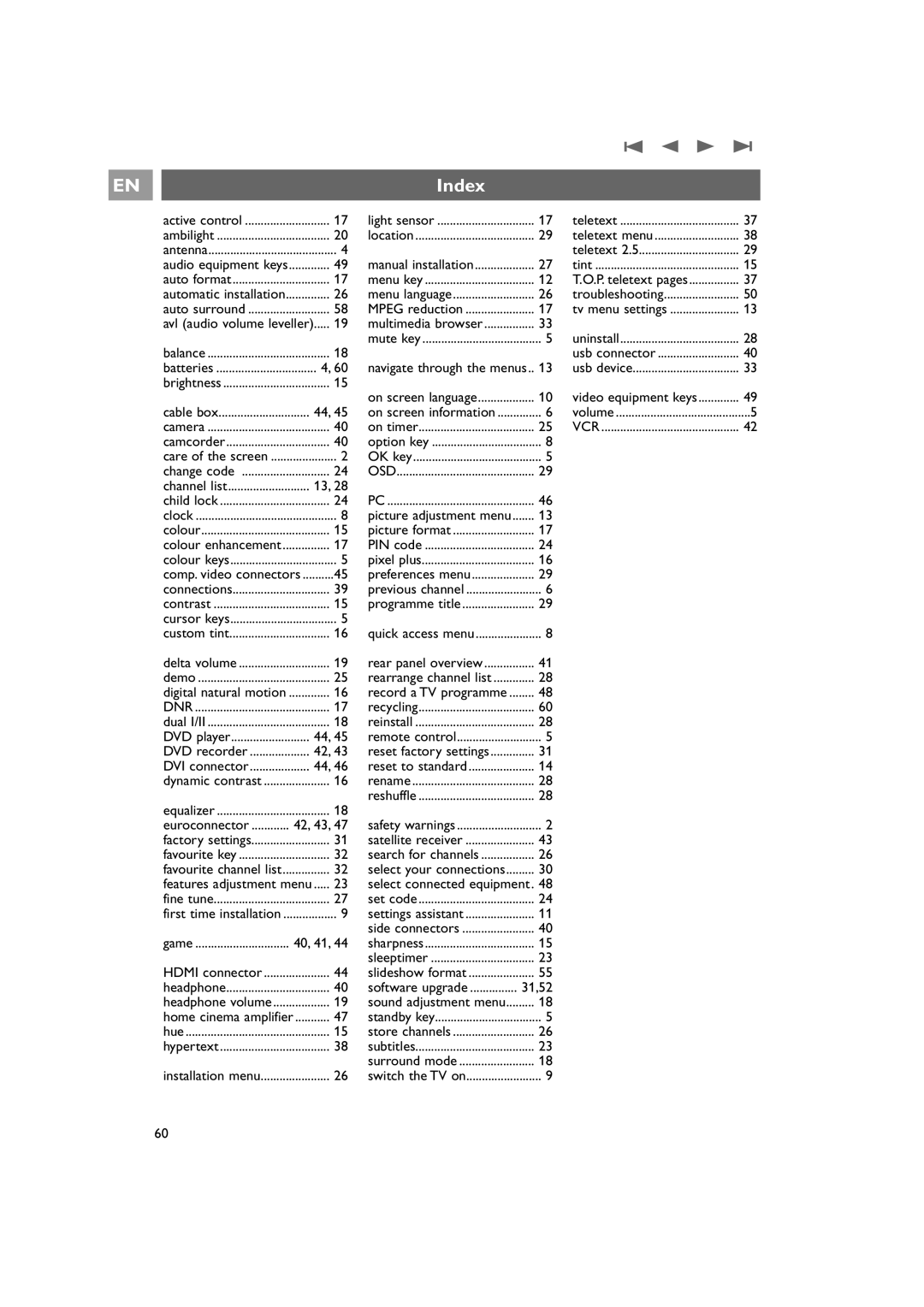 Philips 42PF9831/69 instruction manual Index, Avl audio volume leveller 