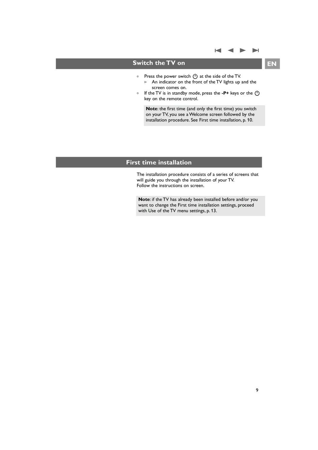 Philips 42PF9831/69 instruction manual Switch the TV on, First time installation, Follow the instructions on screen 