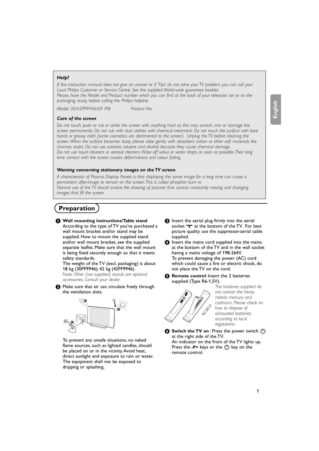 Philips 42PF9946 manual Preparation, Help? 