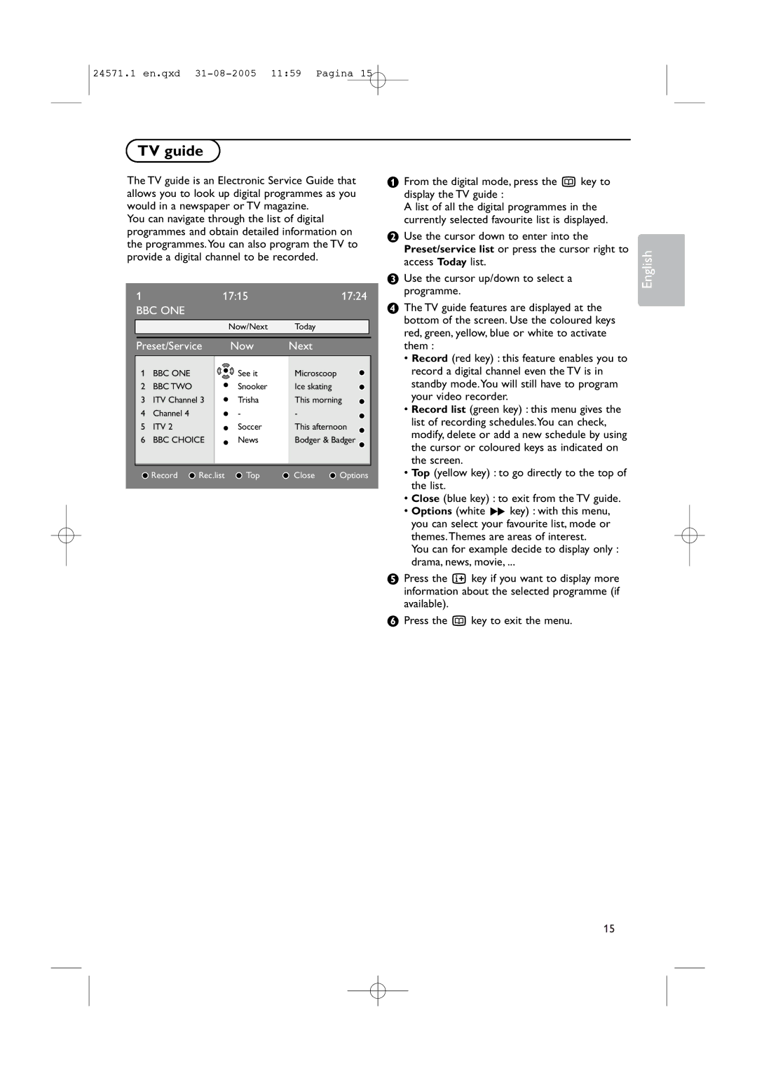 Philips 42PF9967D/10, 50PF9967D/10, 32PF9967D/10 instruction manual TV guide, Bbc One 