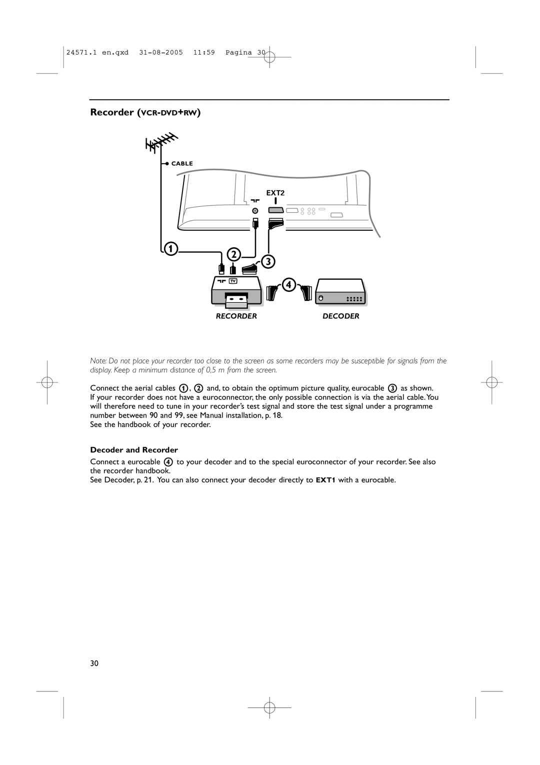 Philips 42PF9967D/10, 50PF9967D/10, 32PF9967D/10 instruction manual Recorder VCR-DVD+RW, Decoder and Recorder 