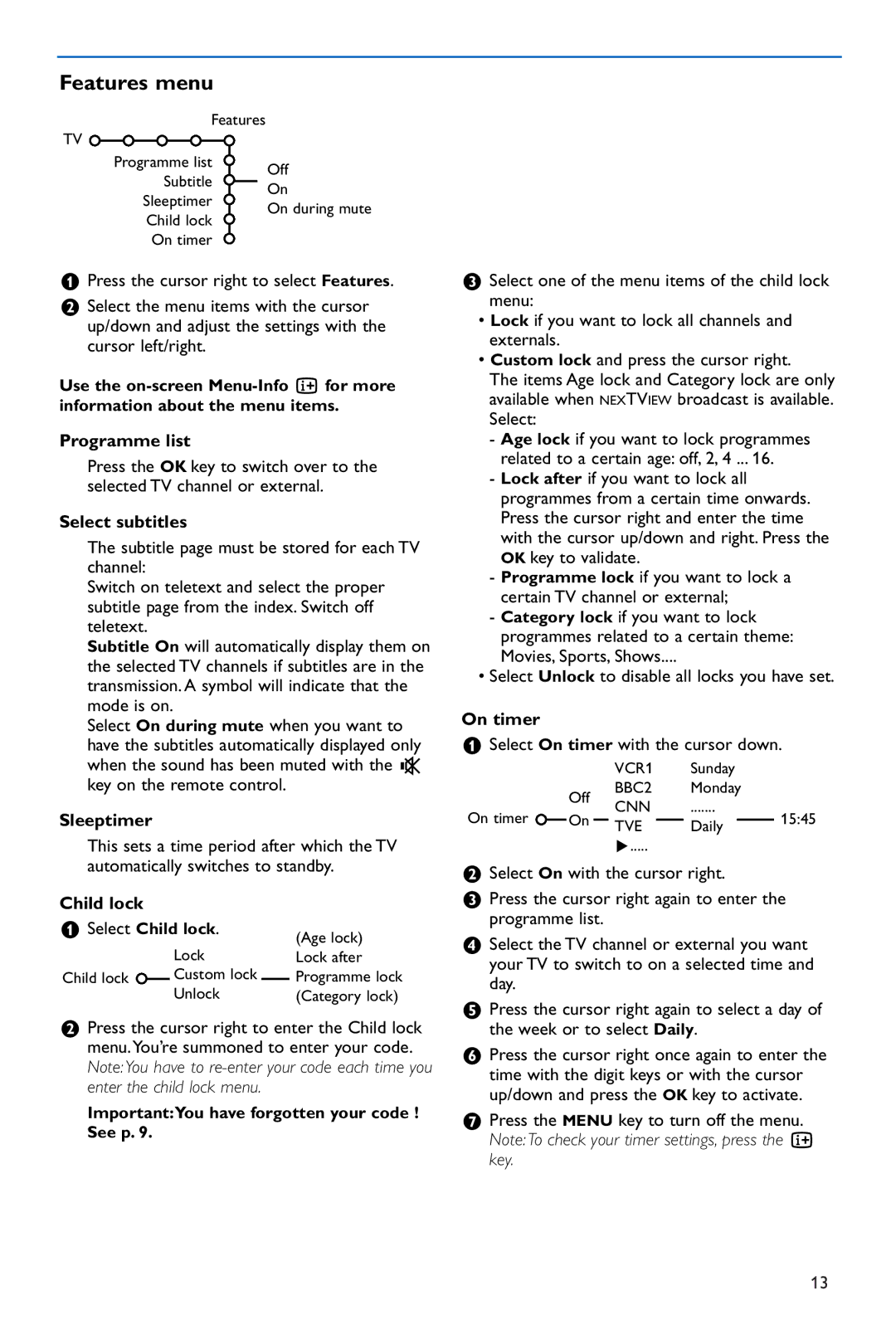 Philips 42PF9986 manual Features menu 