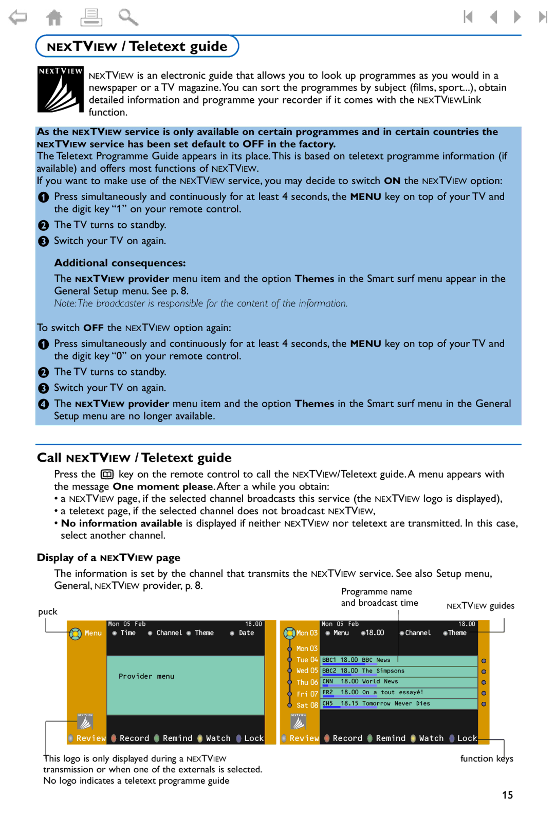 Philips 42PF9986 manual Call Nextview / Teletext guide, Additional consequences, Display of a Nextview 