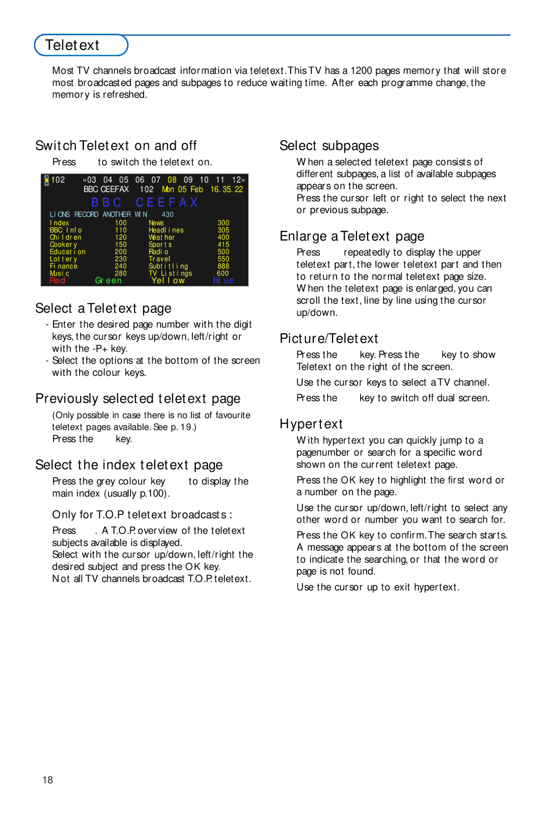 Philips 42PF9986 manual Teletext 