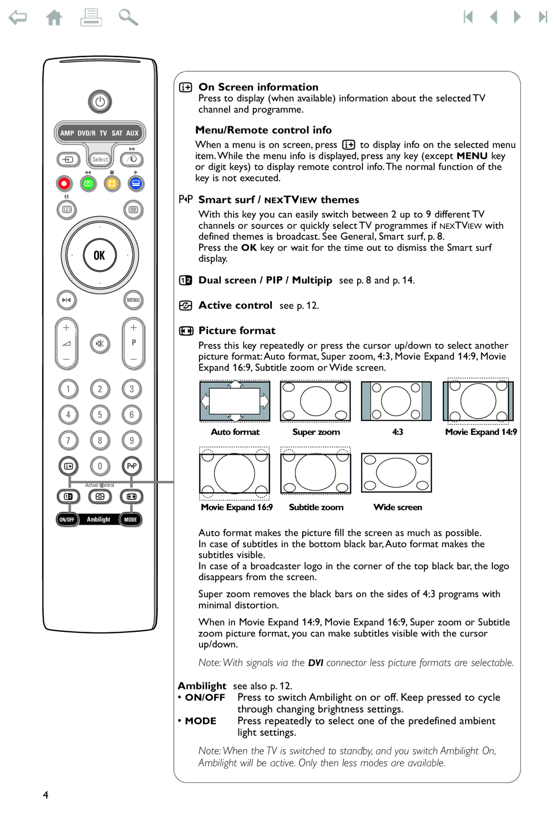 Philips 42PF9986 manual On Screen information, Menu/Remote control info, Smart surf / Nextview themes 