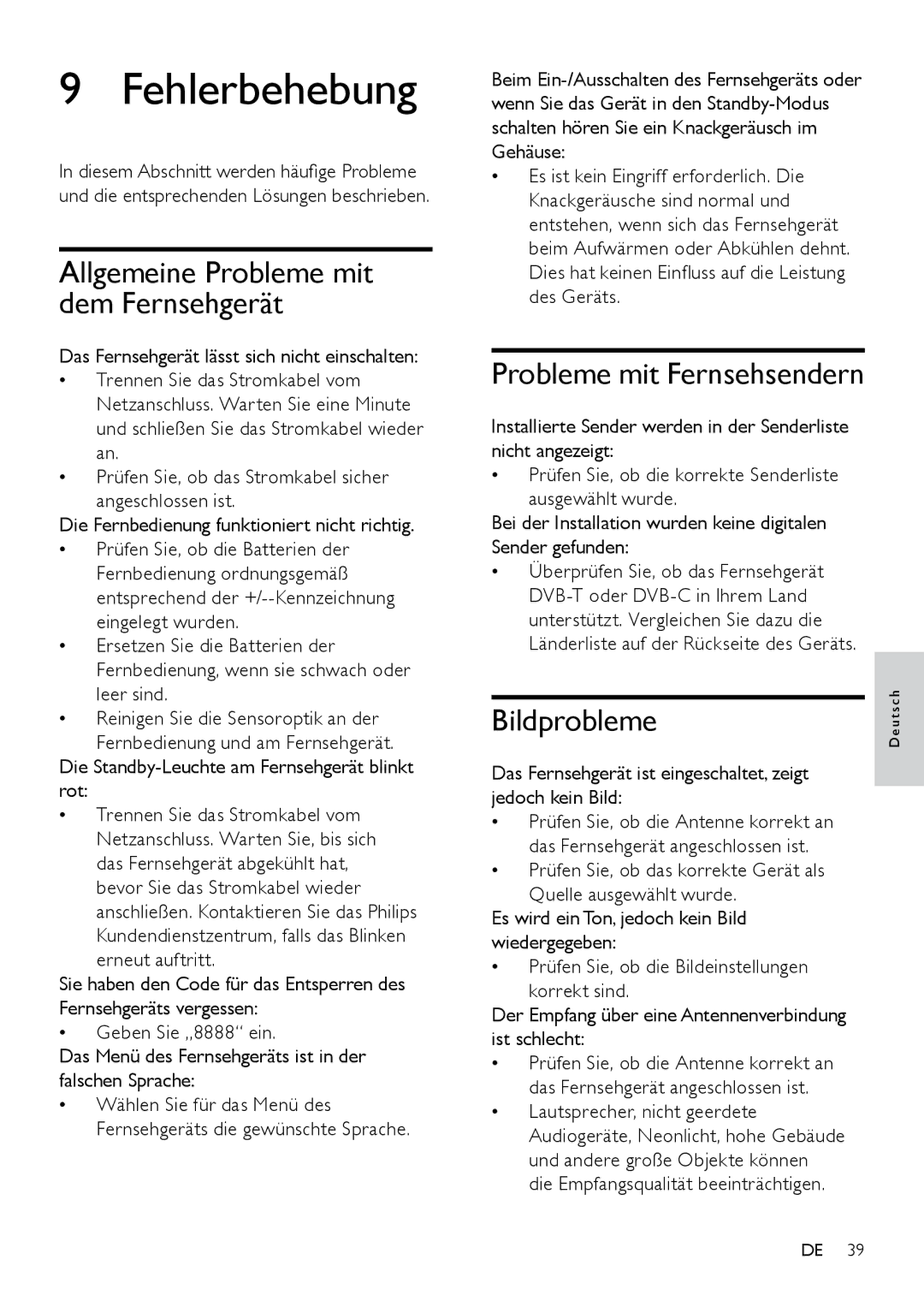 Philips 19PFL3404D/12 Fehlerbehebung, Allgemeine Probleme mit dem Fernsehgerät, Probleme mit Fernsehsendern, Bildprobleme 