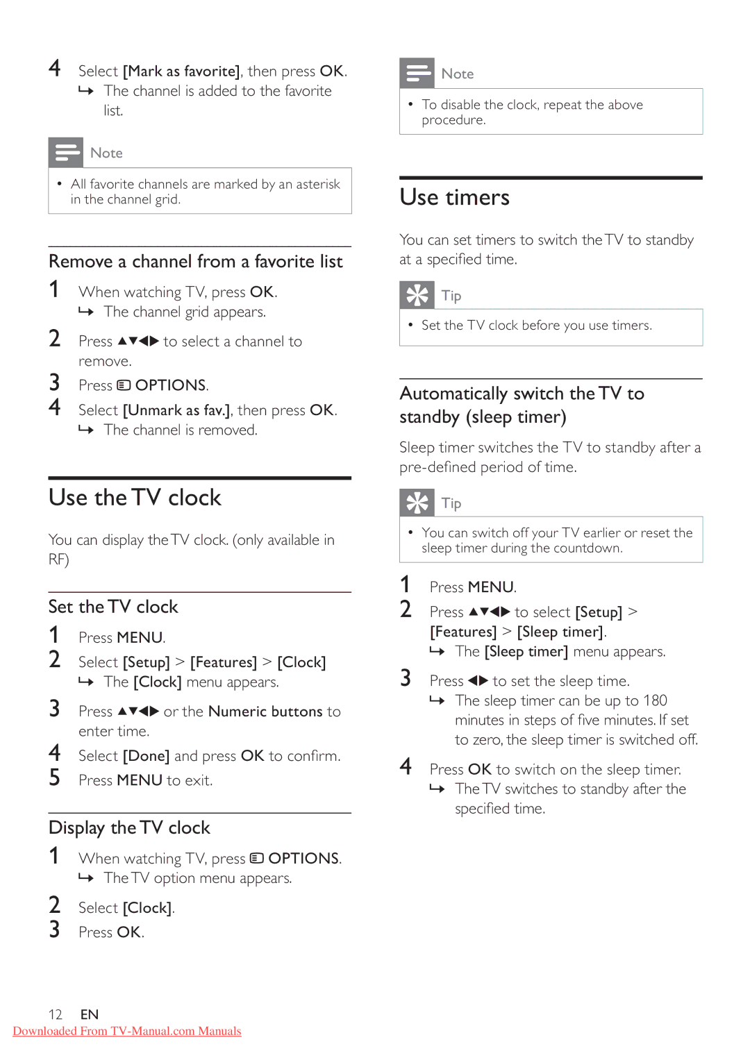 Philips 32PFL3615/77, 42PFL3605/77, 42PFL3615/77, 32PFL3605/77 user manual Use the TV clock, Use timers 