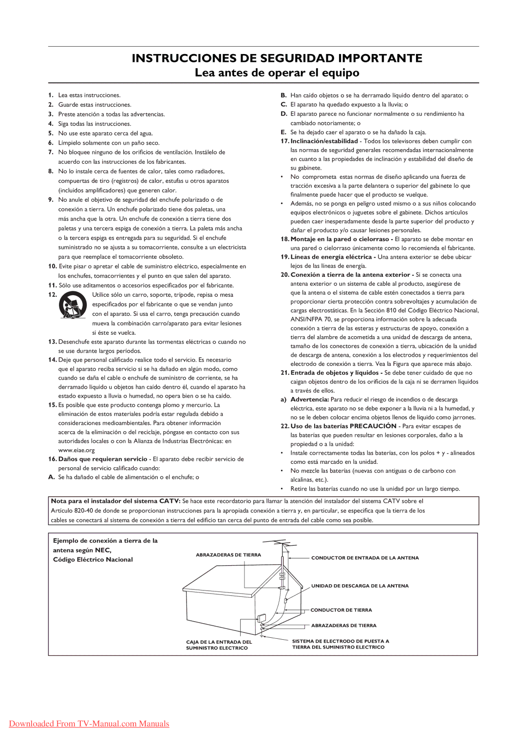 Philips 32PFL3615/77, 42PFL3605/77, 42PFL3615/77, 32PFL3605/77 user manual Instrucciones DE Seguridad Importante 