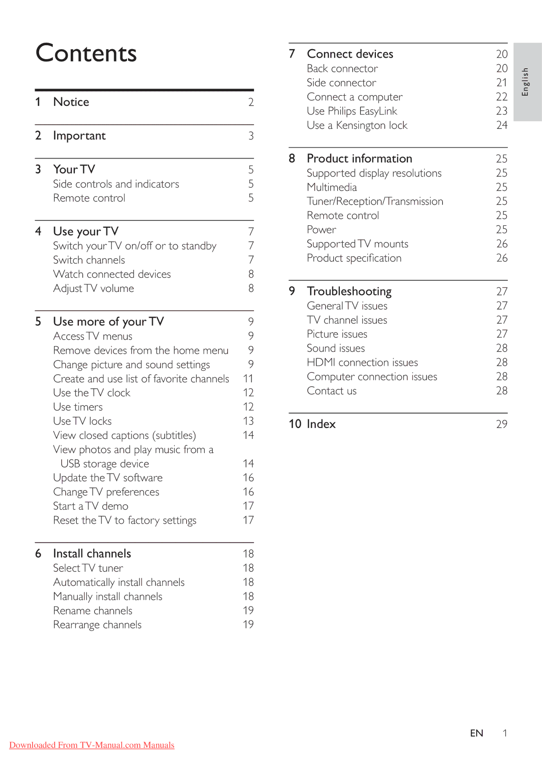 Philips 32PFL3605/77, 42PFL3605/77, 42PFL3615/77, 32PFL3615/77 user manual Contents 