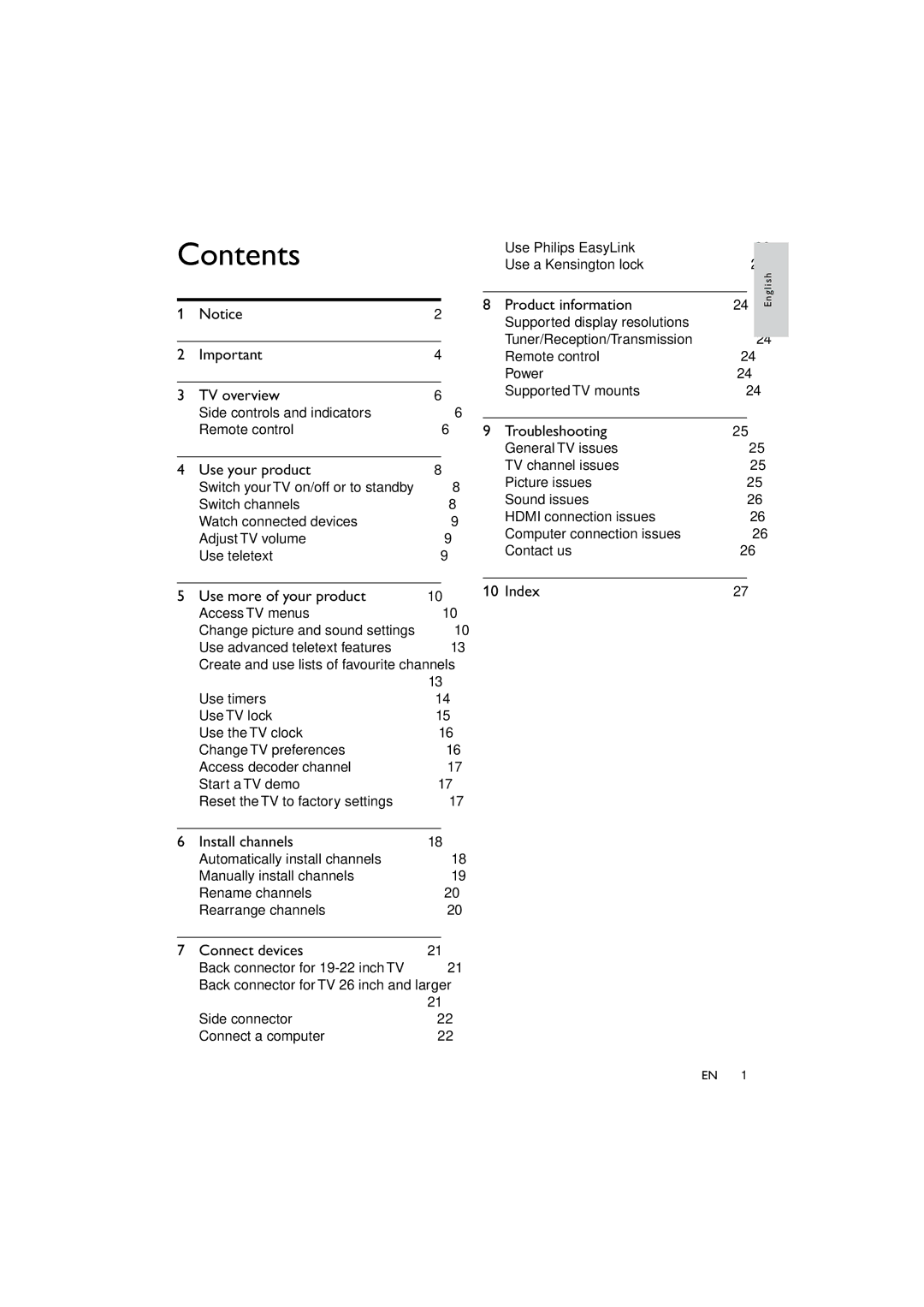 Philips 42PFL3614/12 user manual Contents 