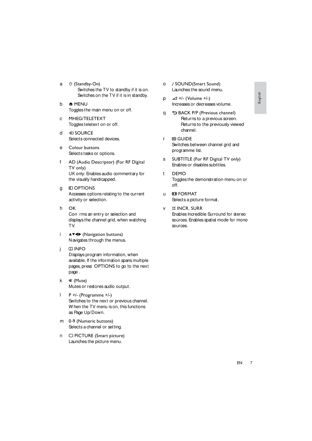 Philips 42PFL3614/12 user manual AD Audio Descriptor For RF Digital TV only 