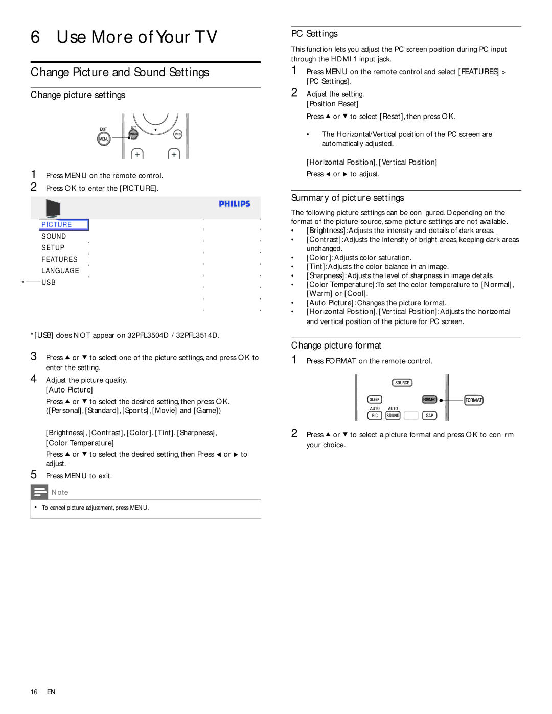 Philips 32PFL3514D, 42PFL3704D, 32PFL3504D user manual Use More of Your TV, Change Picture and Sound Settings 