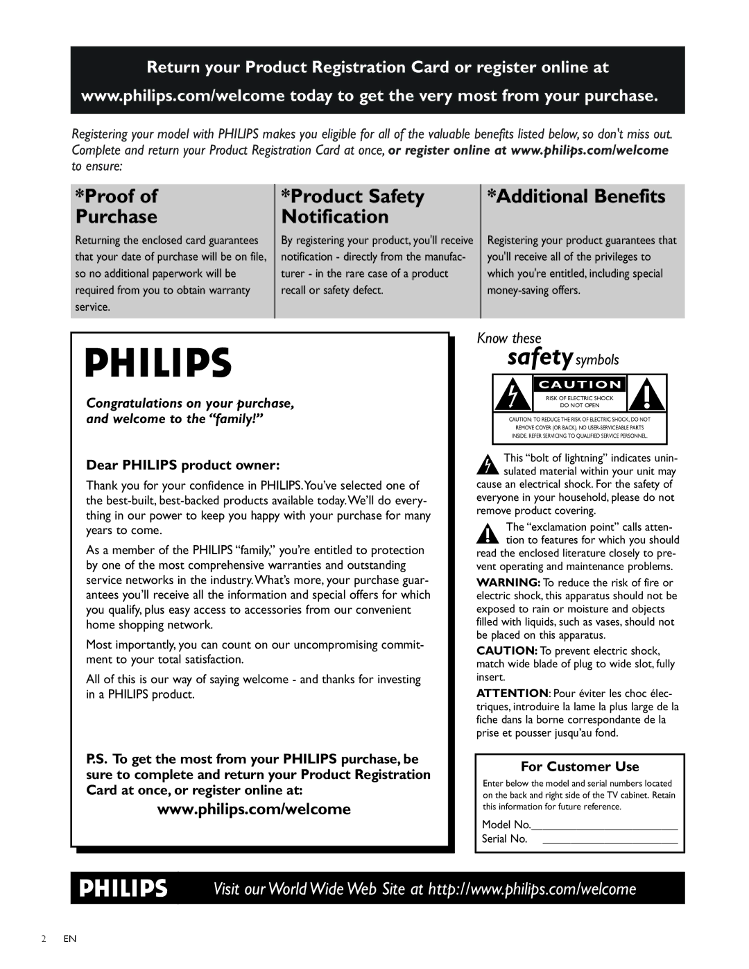 Philips 42PFL3704D, 32PFL3504D, 32PFL3514D Notification directly from the manufac, Which youre entitled, including special 