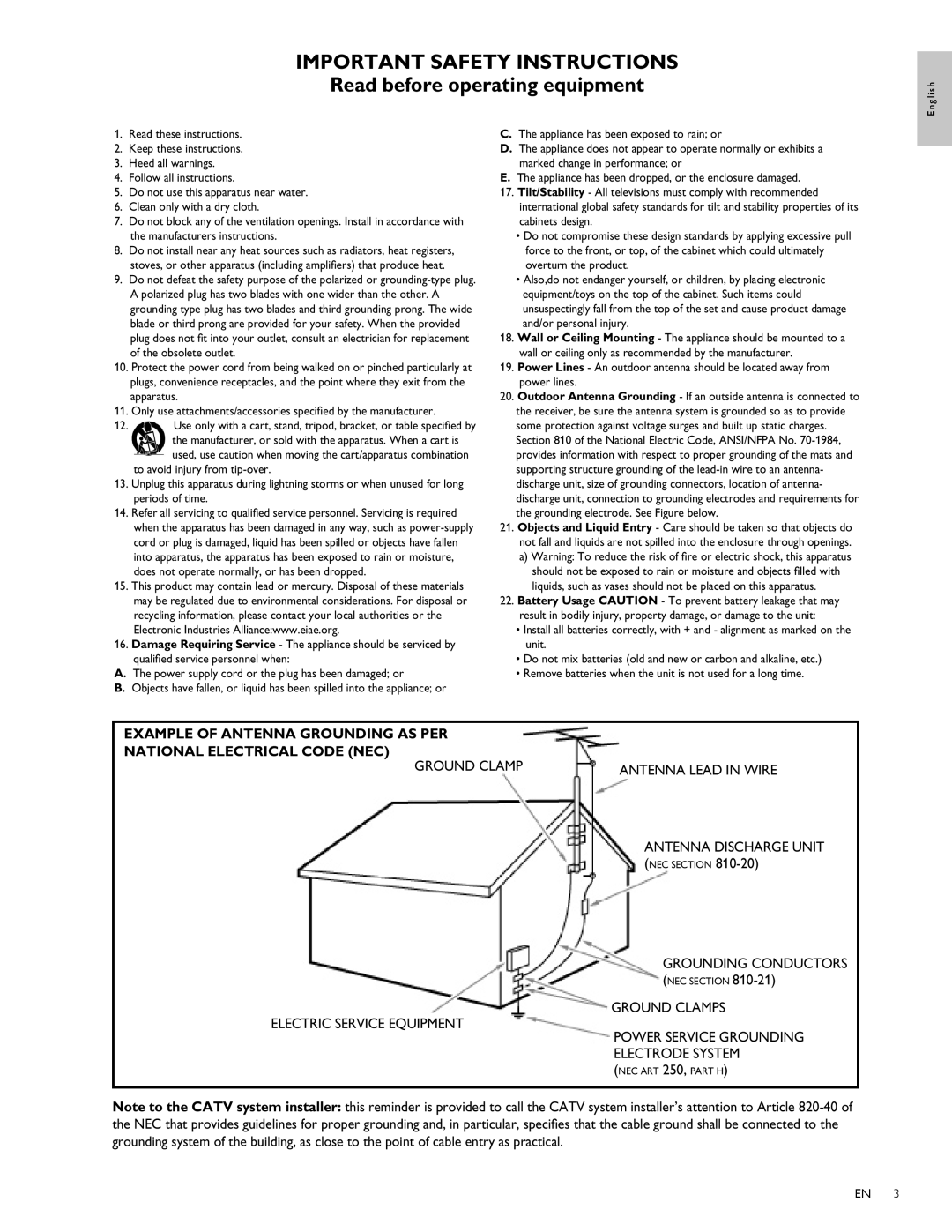 Philips 32PFL3504D, 42PFL3704D, 32PFL3514D user manual Grounding Conductors, Ground Clamps 