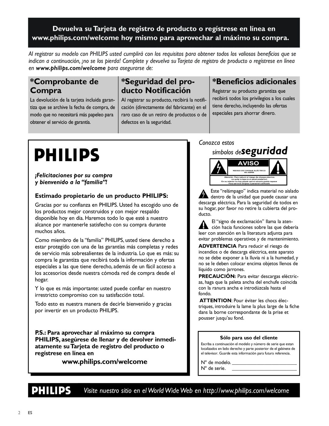 Philips 42PFL3704D, 32PFL3504D user manual Comprobante de Seguridad del pro 