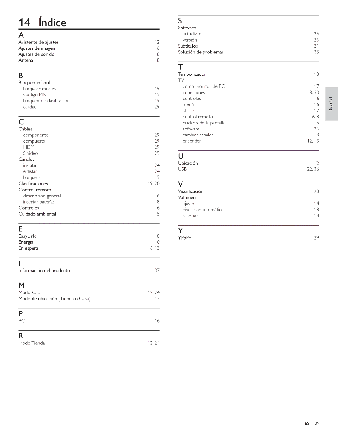 Philips 32PFL3504D, 42PFL3704D user manual Índice 