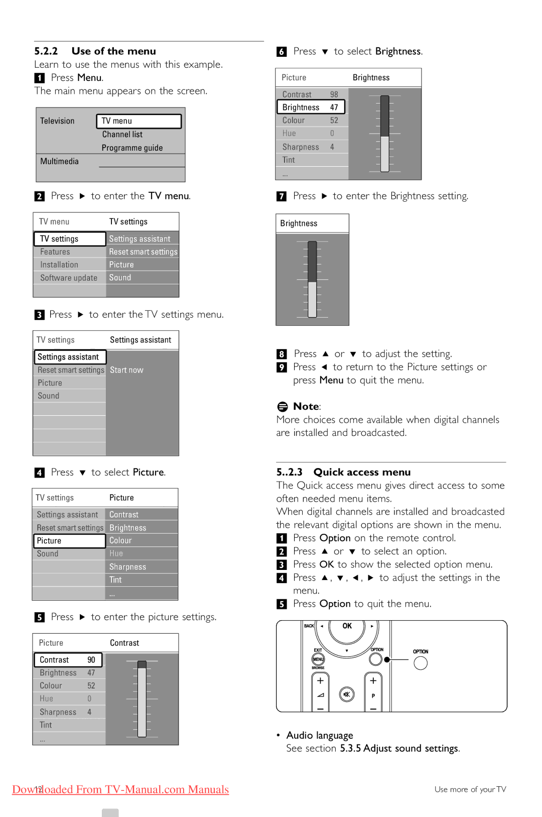 Philips 42PFL5603, 42PFL5403, 47PFL5603, 32PFL7403 manual Use of the menu, Quick access menu 