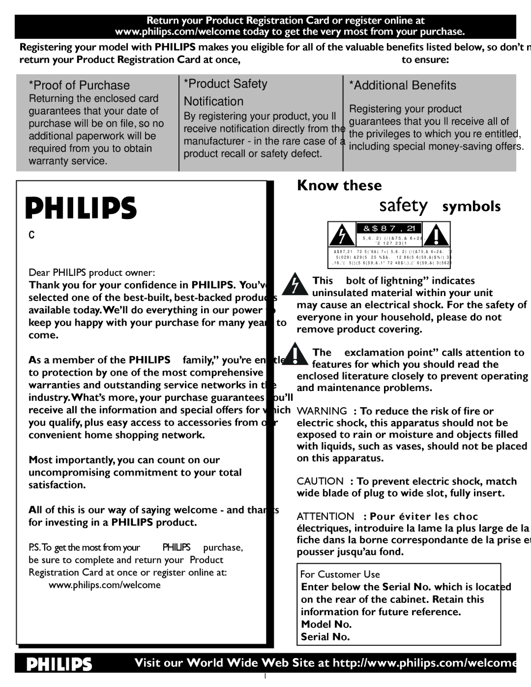 Philips 42PFL5432D manual Dear Philips product owner, For Customer Use 