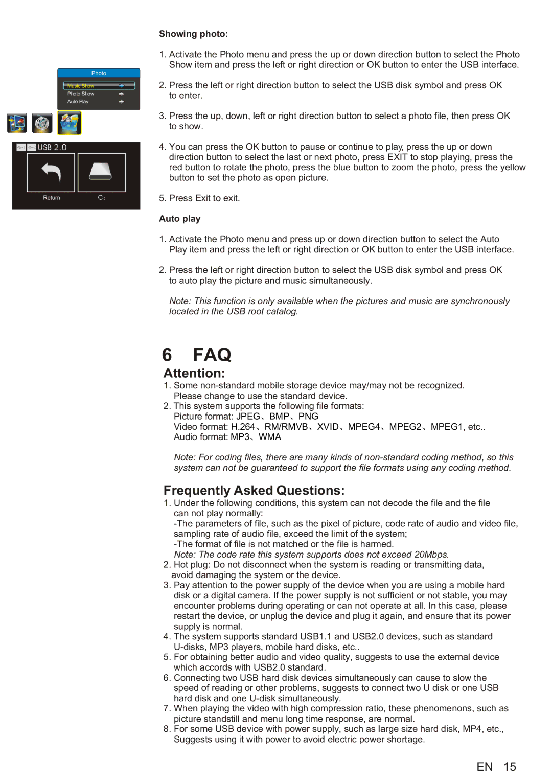 Philips 32PFL5505/V7, 42PFL5505/V7, 46PFL5505/V7 user manual Frequently Asked Questions, Showing photo, Auto play 