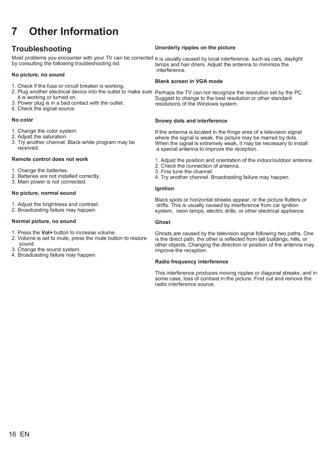 Philips 46PFL5505/V7, 42PFL5505/V7, 32PFL5505/V7 user manual Other Information, Troubleshooting 