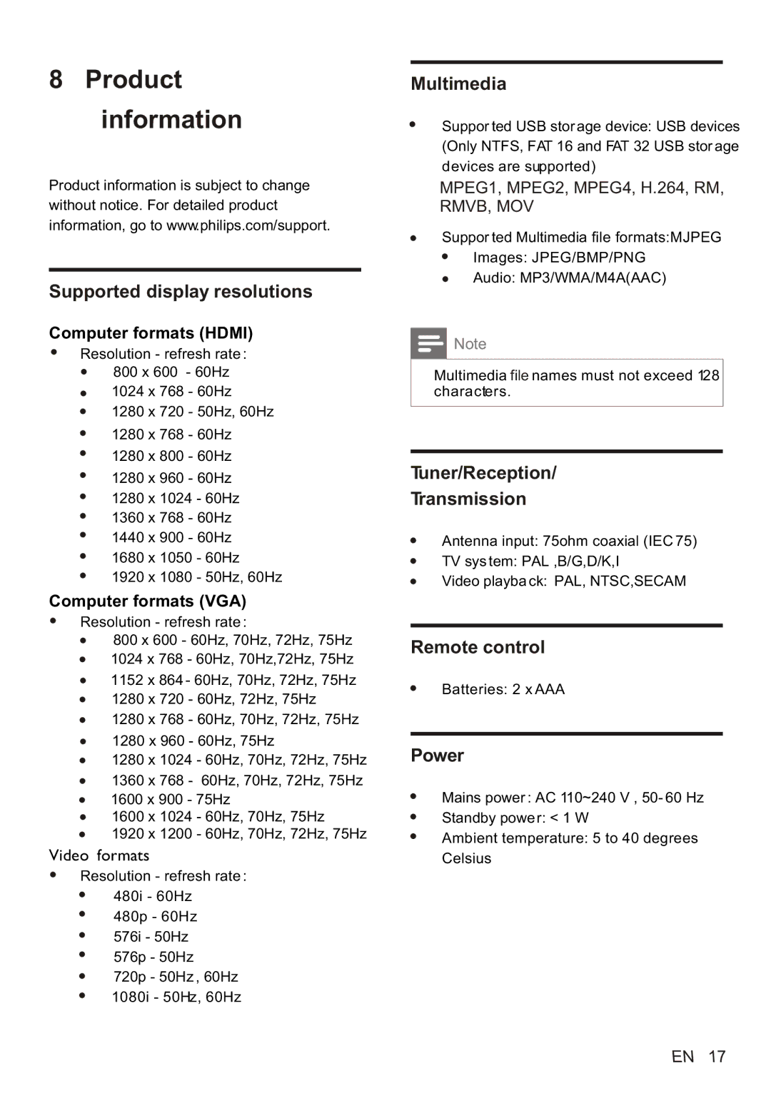 Philips 42PFL5505/V7, 32PFL5505/V7, 46PFL5505/V7 user manual Product information 