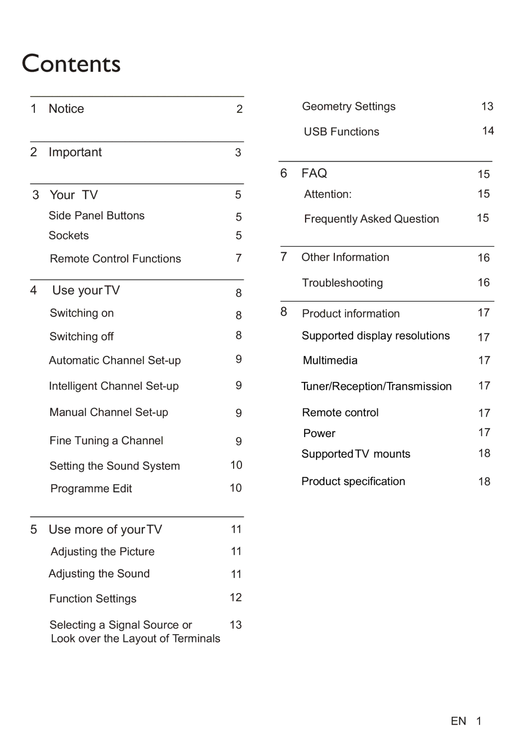 Philips 46PFL5505/V7, 42PFL5505/V7, 32PFL5505/V7 user manual Contents 