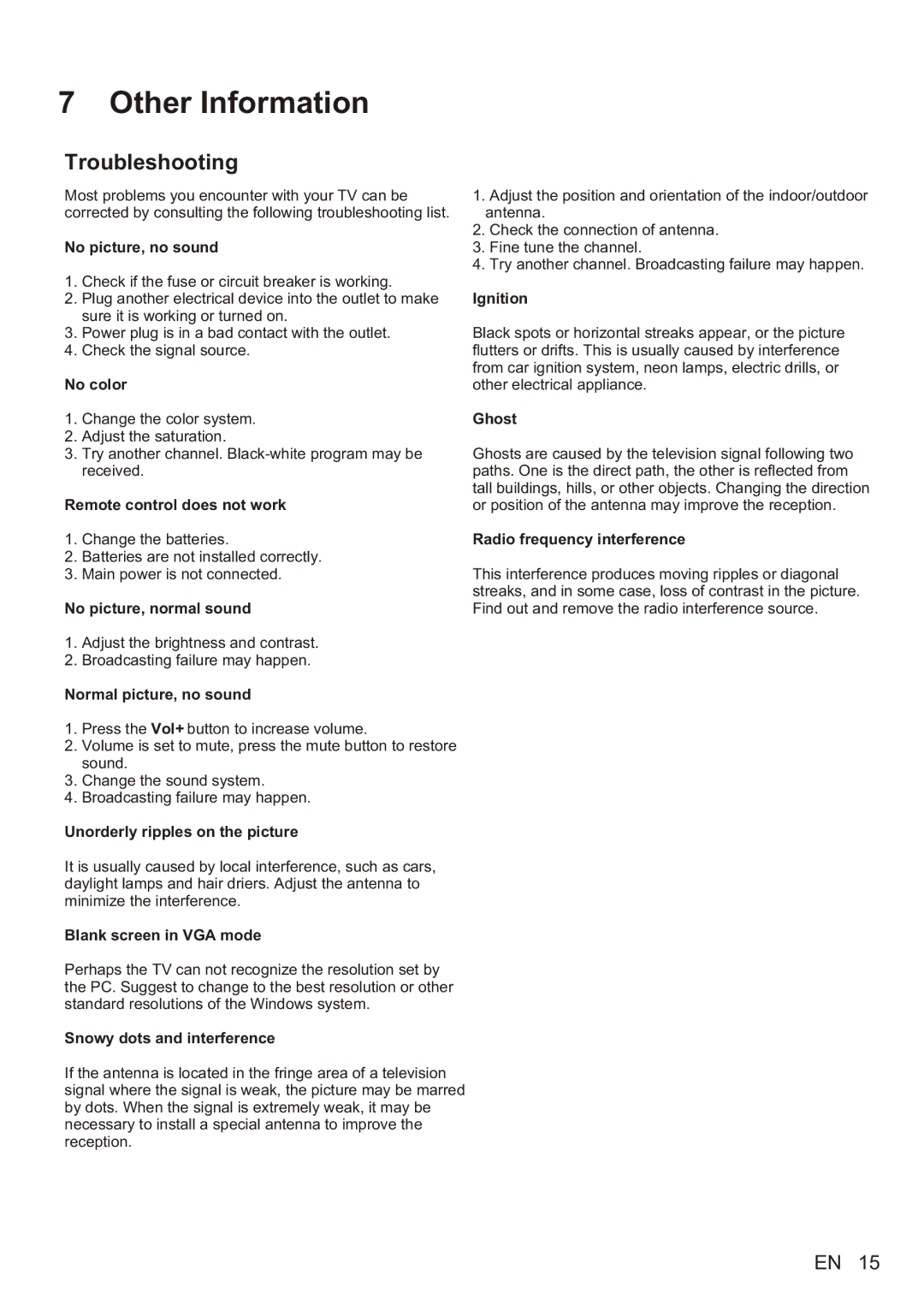 Philips 32PFL5355/V7, 42PFL5555/V7, 24PFL5555/V7, 46PFL5755/V7 user manual Other Information, Troubleshooting 