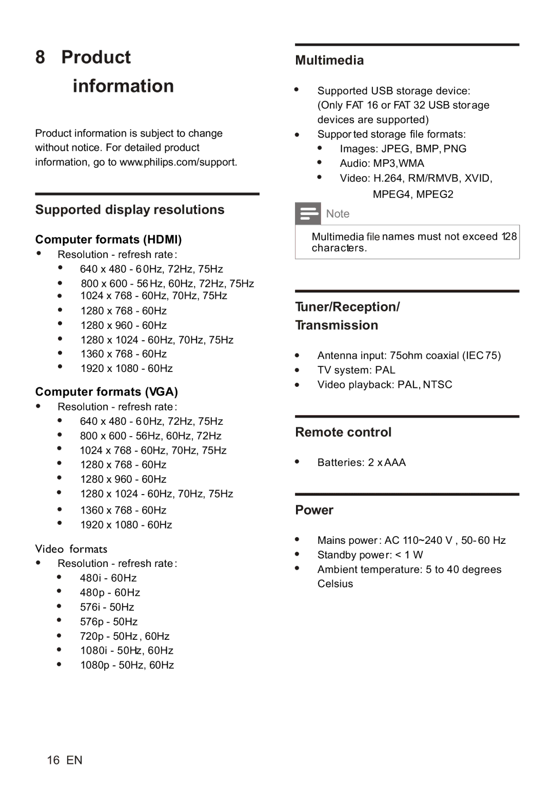 Philips 42PFL5555/V7, 32PFL5355/V7, 24PFL5555/V7, 46PFL5755/V7 user manual Product information 