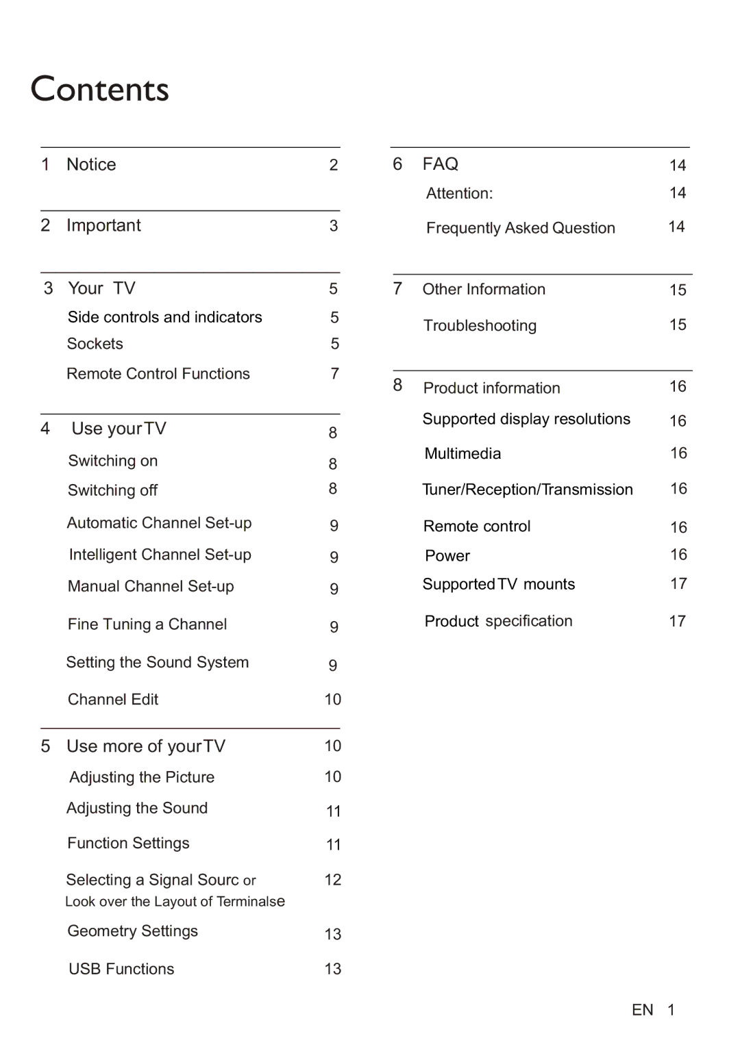 Philips 42PFL5555/V7, 32PFL5355/V7, 24PFL5555/V7, 46PFL5755/V7 user manual Contents 