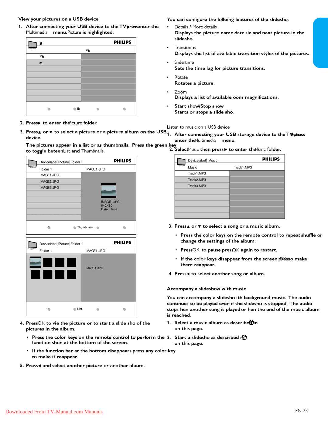 Philips 42PFL5403D View your pictures on a USB device, Details / More details, Transitions, Slide time, Rotate, Zoom 