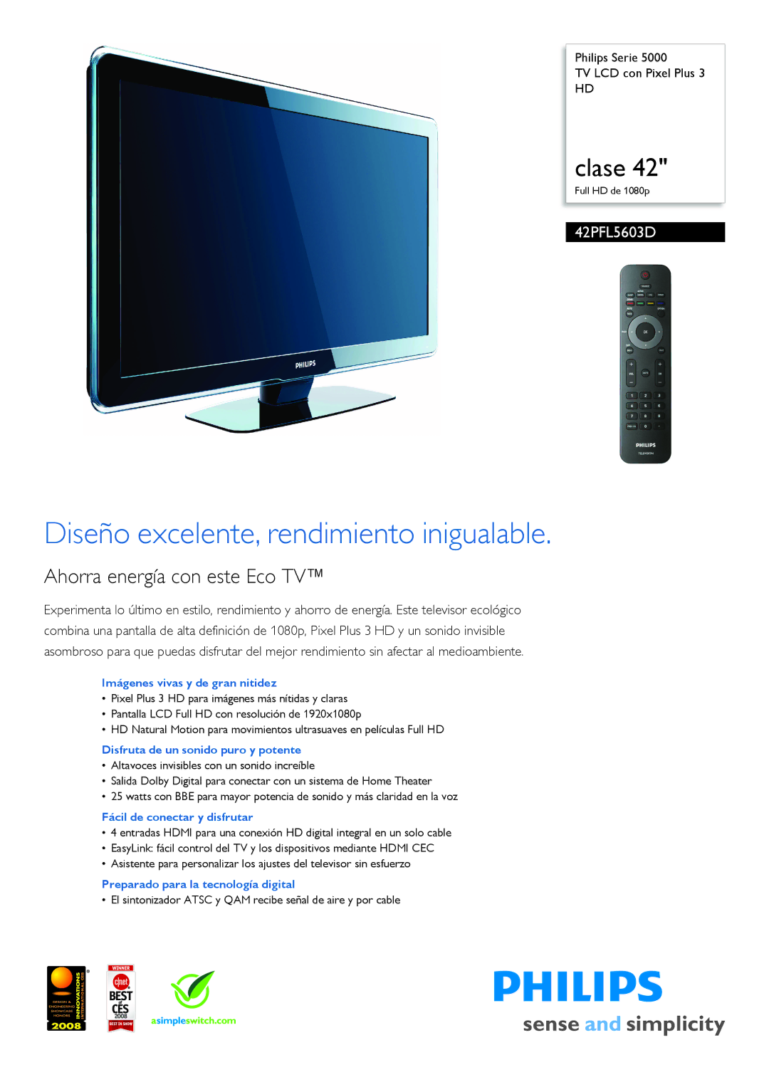 Philips 42PFL5603D manual Imágenes vivas y de gran nitidez, Disfruta de un sonido puro y potente 