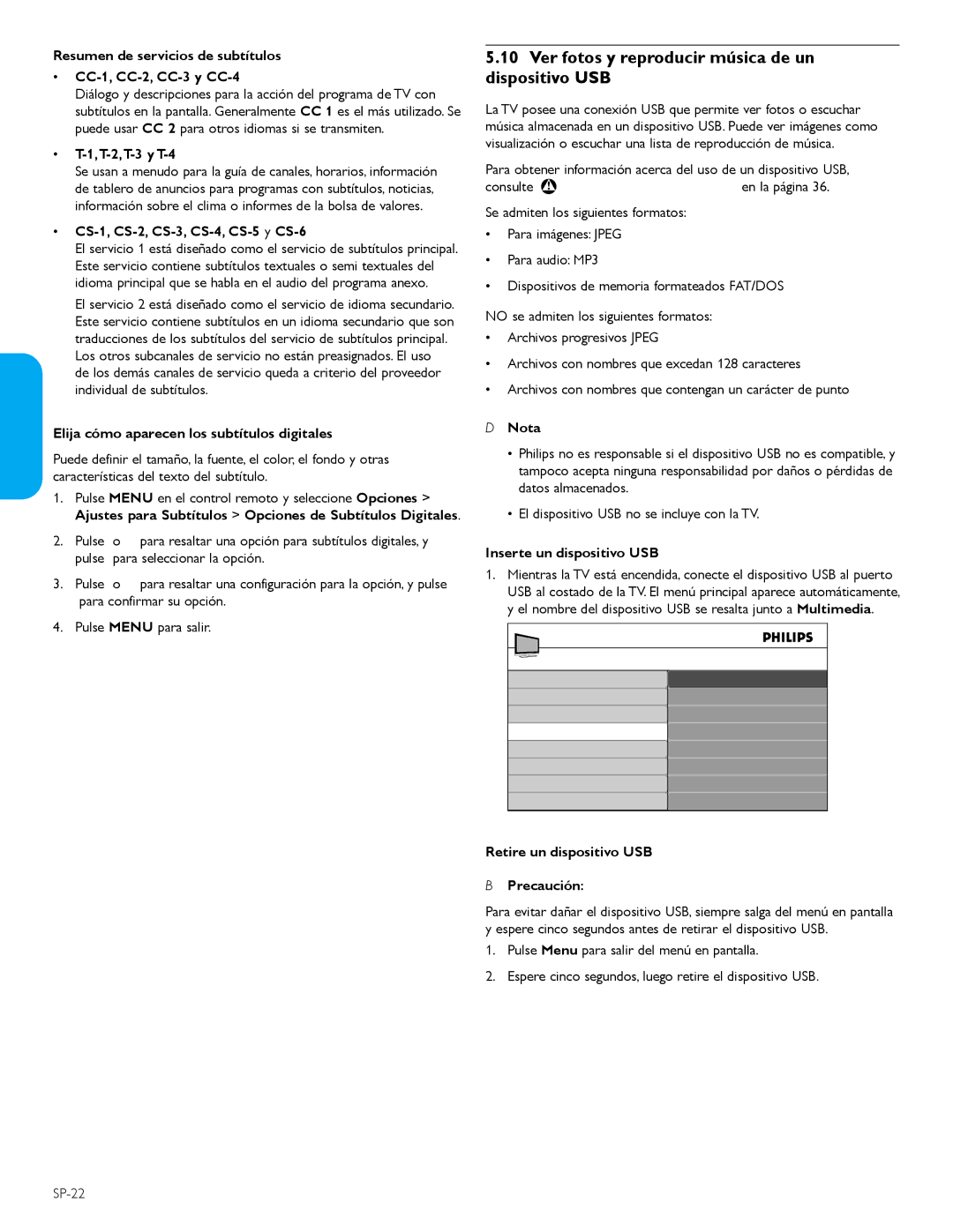 Philips 42PFL5603D user manual Ver fotos y reproducir música de un dispositivo USB 