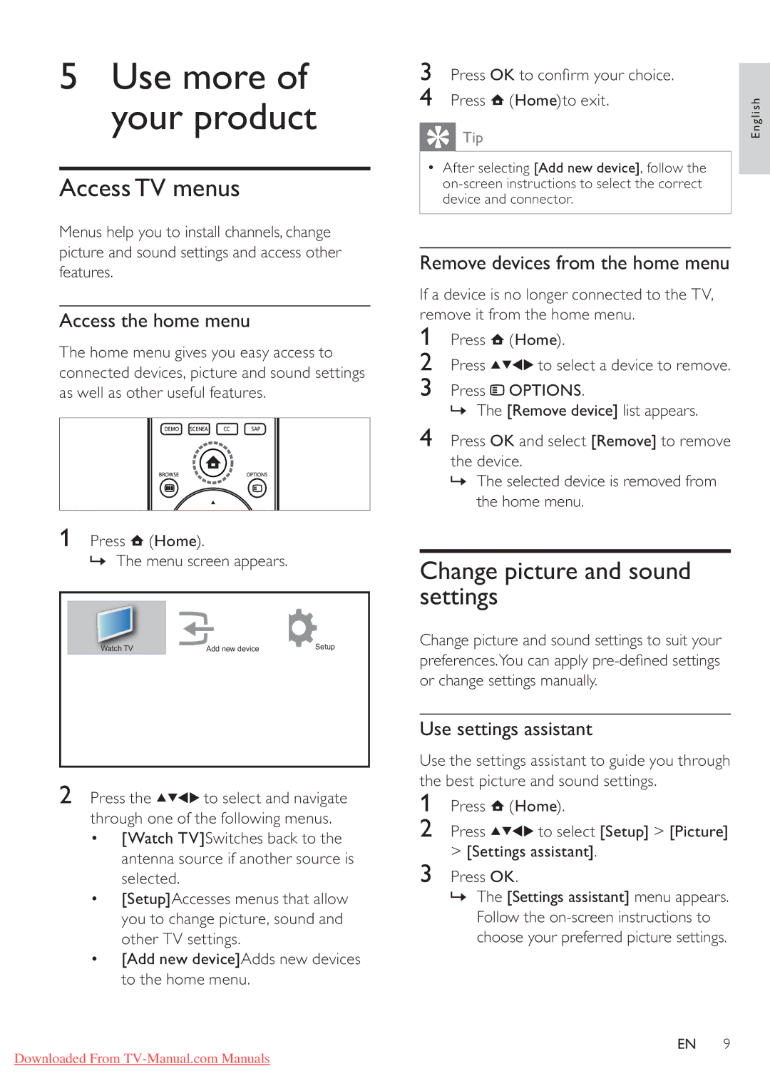 Philips 42PFL5604/78, 42PFL5604/77 user manual Use more of your product, AccessTV menus, Change picture and sound settings 