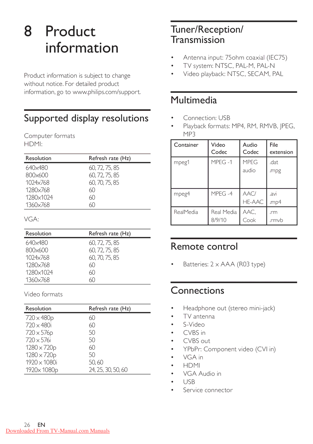 Philips 42PFL5604/77, 42PFL5604/78, 32PFL5604/78, 32PFL5604/77 user manual Product information 