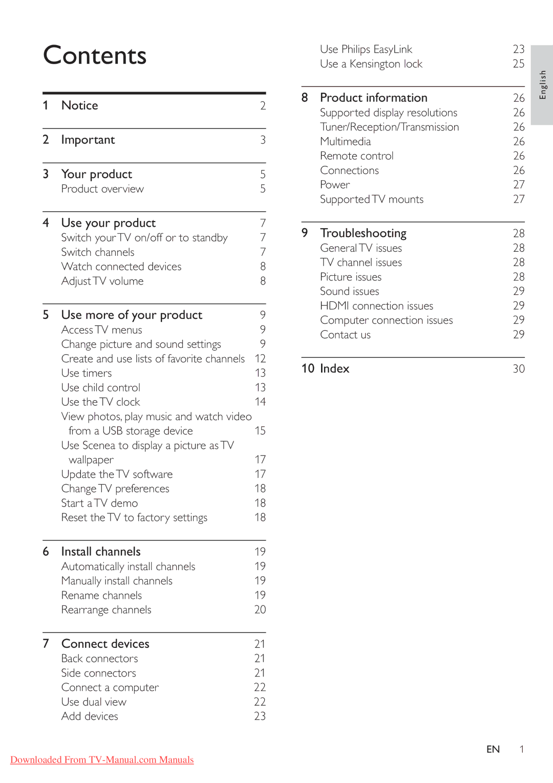 Philips 42PFL5604/78, 42PFL5604/77, 32PFL5604/78, 32PFL5604/77 user manual Contents 