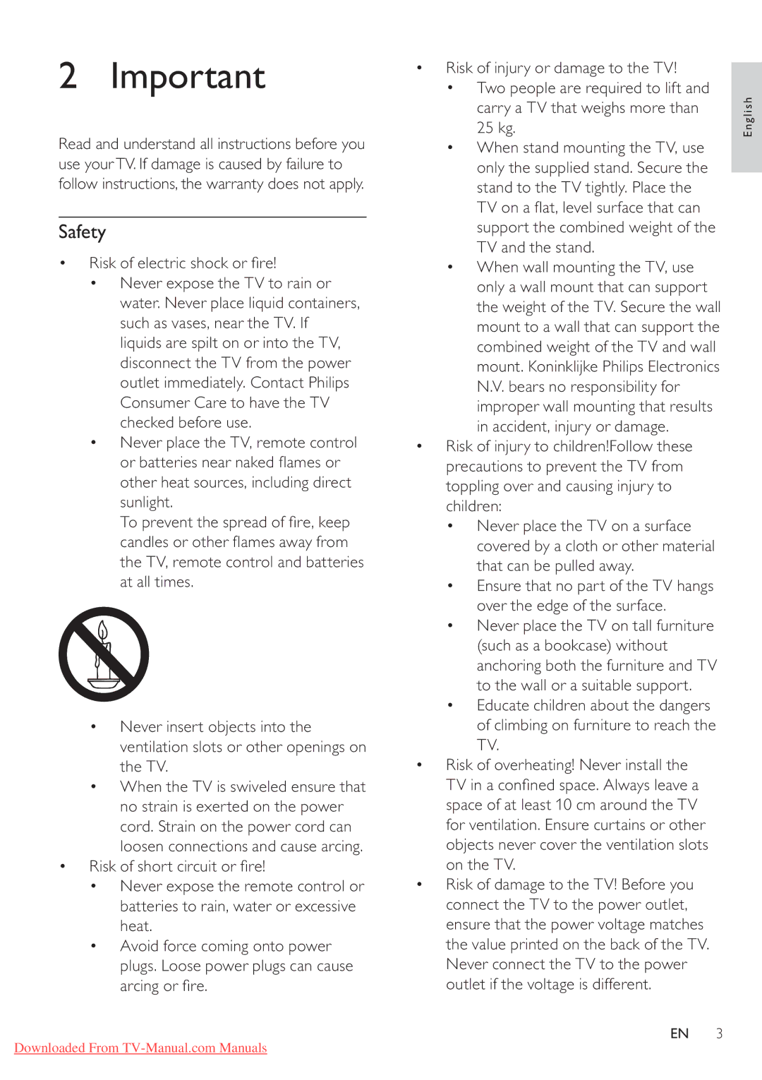 Philips 32PFL5604/78, 42PFL5604/78, 42PFL5604/77, 32PFL5604/77 user manual Safety, Risk of electric shock or re 